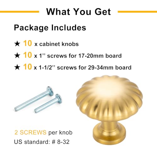 BEROSSA Brushed Gold Cabinet Knobs Gold Drawer Knobs, 10 Pack 1-1/4 Inch, 2510 Single Hole Cabinet Pulls for Kitchen Cabinets Drawers Bedroom Dresser Cupboard Bathroom Vanity - Image 5