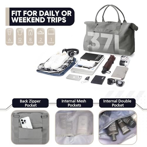 Easyfun Travel Duffle Bag, Weekender Travel Bag Men Small Gym Bag for Women, Hospital Bag for Labor and Delivery, Overnight Bag Luggage Bag with Trolley Sleeve, Airplane Travel Essentials for Flying(Grey) - Image 3