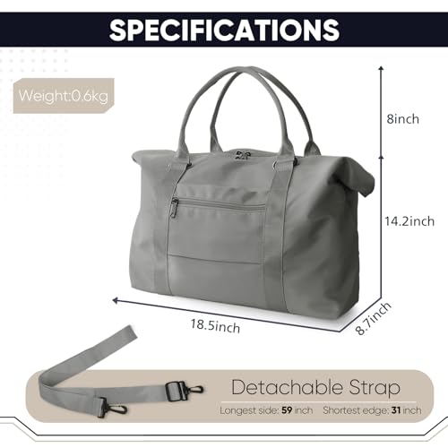 Easyfun Travel Duffle Bag, Weekender Travel Bag Men Small Gym Bag for Women, Hospital Bag for Labor and Delivery, Overnight Bag Luggage Bag with Trolley Sleeve, Airplane Travel Essentials for Flying(Grey) - Image 4