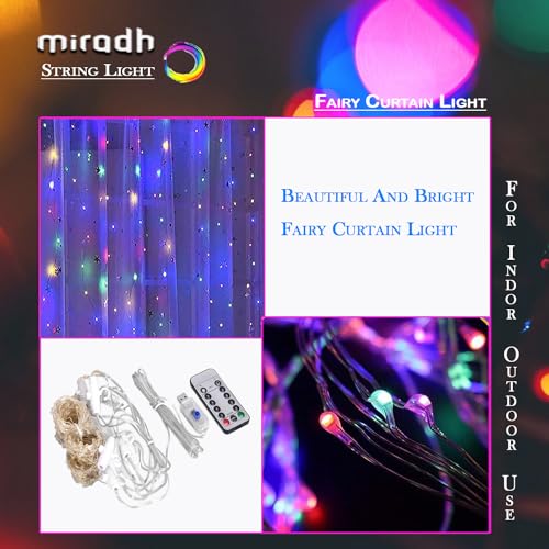 MIRADH 300 LED Fairy Curtain String Lights – USB Powered Remote-Controlled Backdrop, Warm Ambience for Diwali, Navratri, Christmas & New Year Décor,(Multi) - Image 4