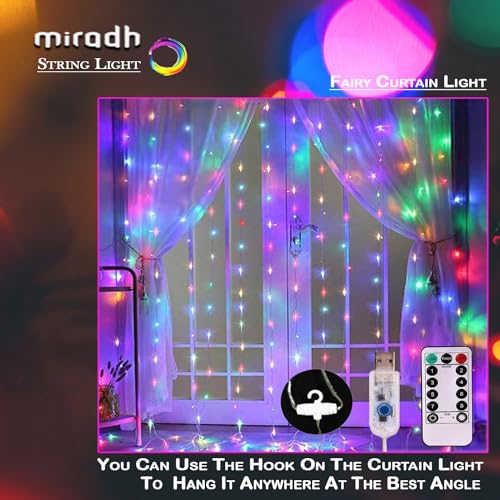 MIRADH 300 LED Fairy Curtain String Lights – USB Powered Remote-Controlled Backdrop, Warm Ambience for Diwali, Navratri, Christmas & New Year Décor,(Multi) - Image 3