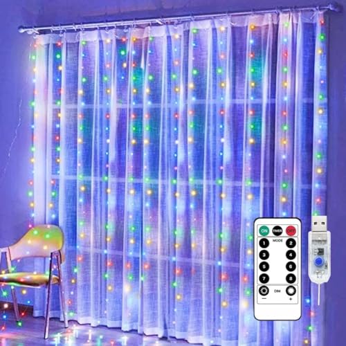 MIRADH 300 LED Fairy Curtain String Lights – USB Powered Remote-Controlled Backdrop, Warm Ambience for Diwali, Navratri, Christmas & New Year Décor,(Multi) - Image 1