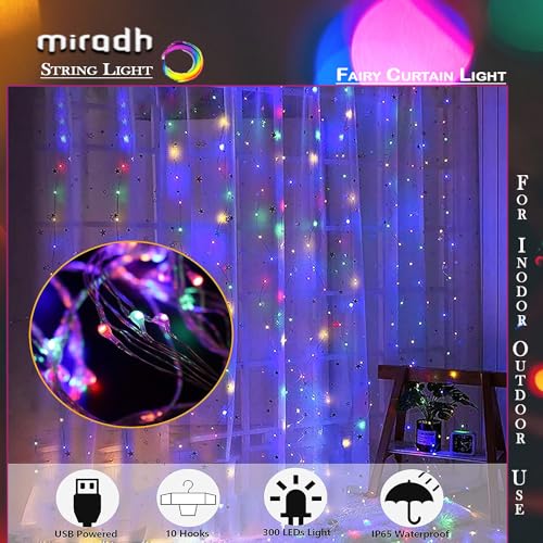 MIRADH 300 LED Fairy Curtain String Lights – USB Powered Remote-Controlled Backdrop, Warm Ambience for Diwali, Navratri, Christmas & New Year Décor,(Multi) - Image 5