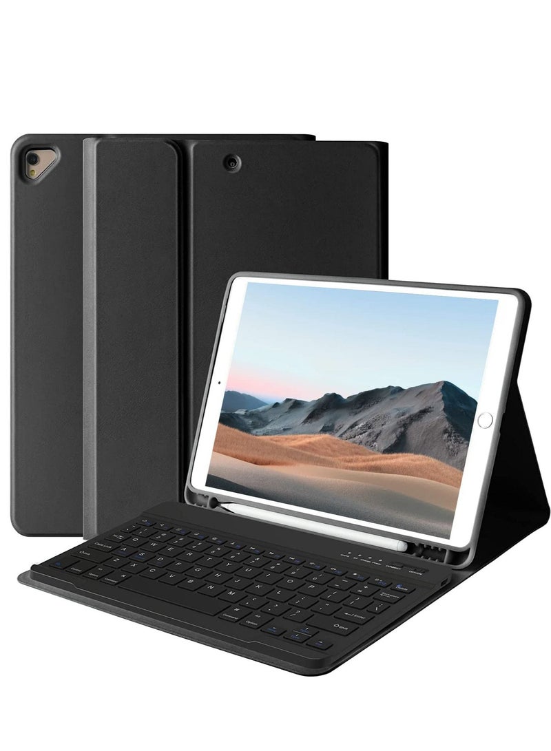 حافظة لوحة مفاتيح آيباد 9.7 بوصة متوافقة مع آيباد الجيل السادس آيباد الجيل الخامس آيباد برو 9.7 بوصة آيباد إير 2 آيباد إير غلاف واقي مع لوحة مفاتيح بلوتوث لاسلكية سوداء