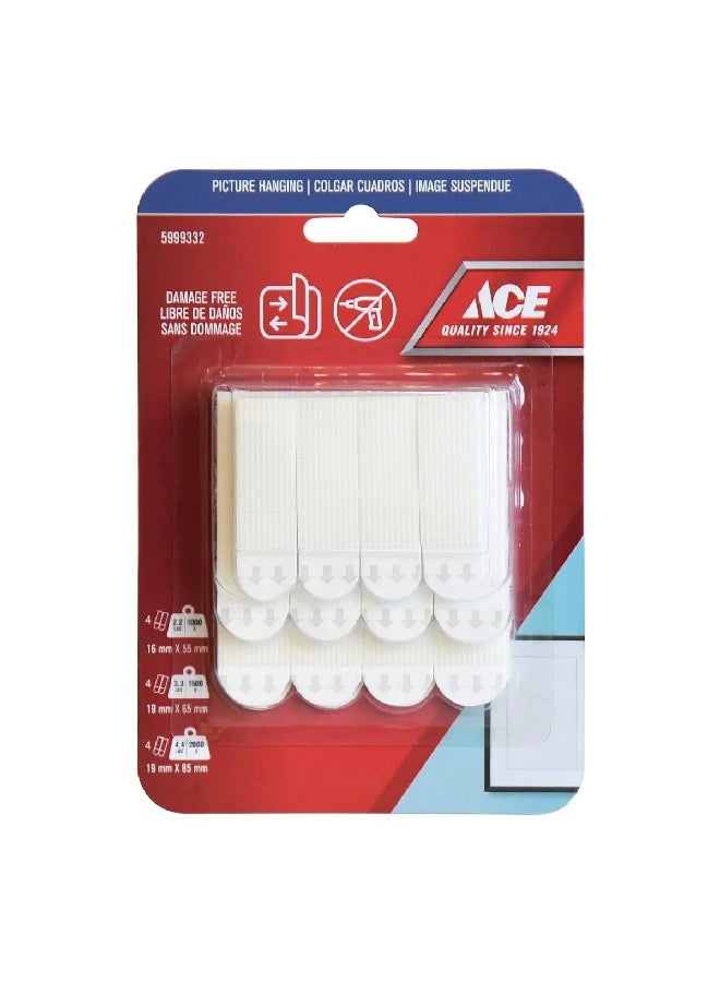 ACE 24-Piece Damage Free Adhesive Picture Hanging Strips Set White 1.2 x 4.73 x 6.89 cm 5999332 - Image 1