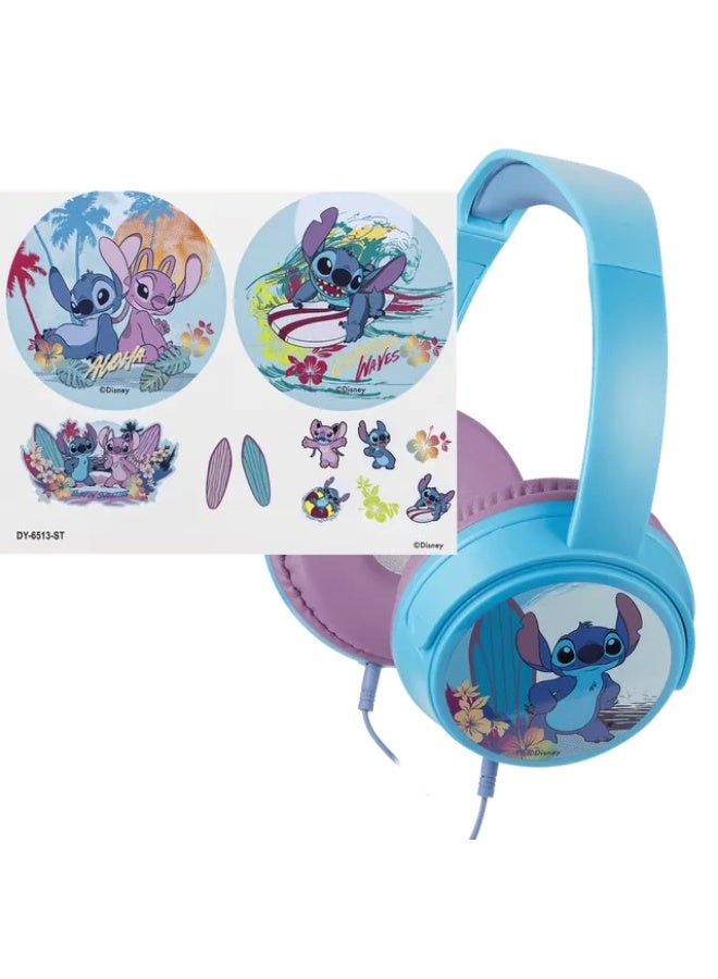 Volkano Disney Stitch Kids Auxiliary On-Ear Headphones with Stickers (DY-6513-ST) - Image 1