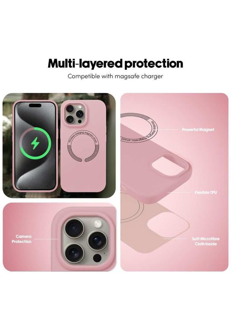 Soft Silicone Case for iPhone 16 Pro Max Compatible with MagSafe Supports Magnetic Charging, Soft Silky Touch [3-Layer Shockproof Structure], Anti-Scratch Microfiber Lining Shockproof Back Cover