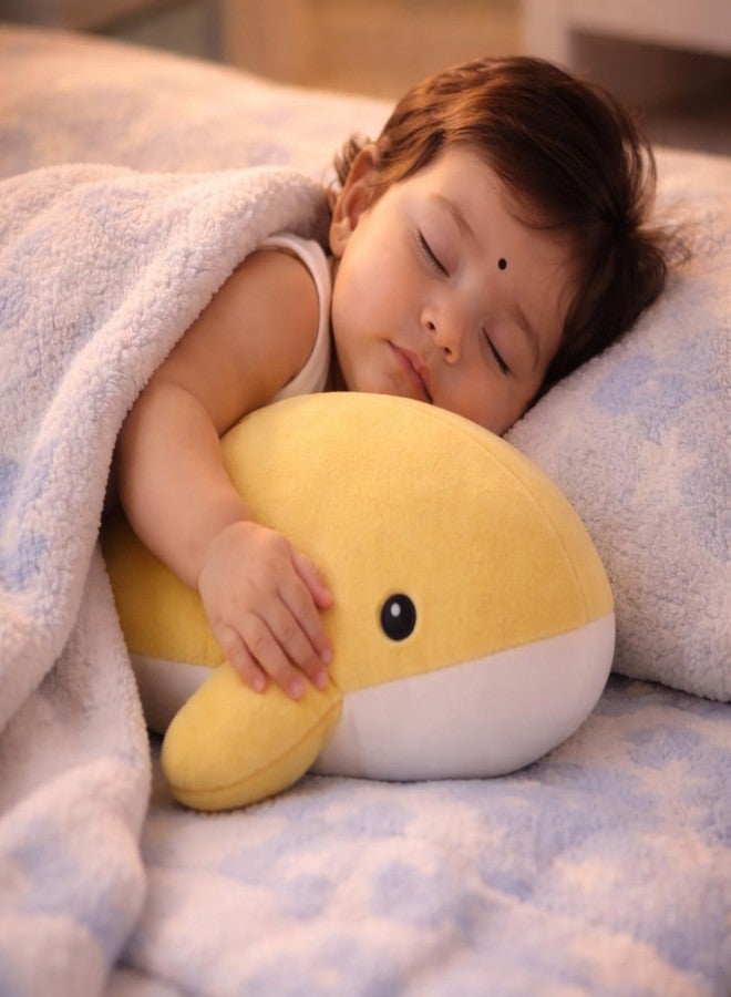 Adhigams Soft Plush Stuffed Whale Toy Cute Kids Baby Cushion Pillow Yellow Polyester 40cm Single Piece Nursery Decor Gift Hugging Sleeping Comfort Animal Home Use - Image 2