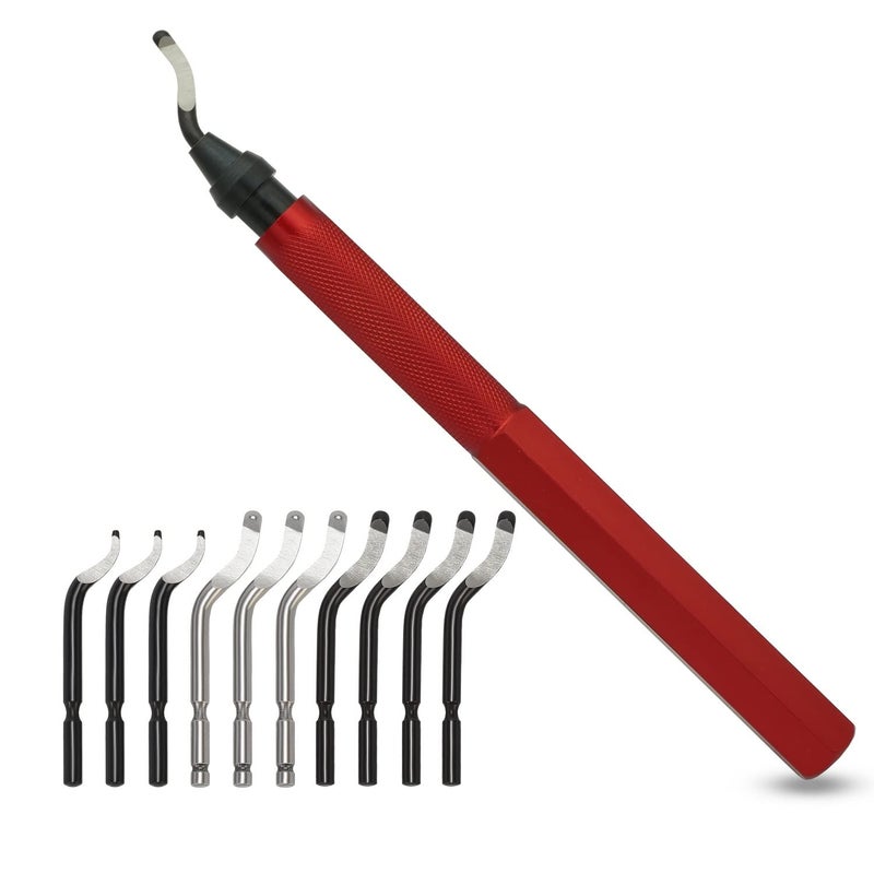 VASTOOLS Deburring Tool Kit Metal Handle Chamfer Tool 6.5Inch for Aluminum Steel Plastic Tube Hole 3D Printed Plastic Edges with Extra 10 HSS Blades Red Handle… - Image 1