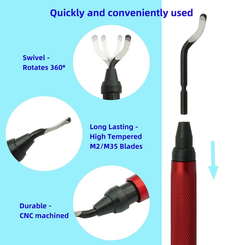 VASTOOLS Deburring Tool Kit Metal Handle Chamfer Tool 6.5Inch for Aluminum Steel Plastic Tube Hole 3D Printed Plastic Edges with Extra 10 HSS Blades Red Handle… - Image 3
