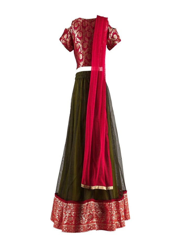 TWISHA Stylish brocade Cold Shoulder choli with designer lehenga With Dupatta-Olive-3Y - Image 2