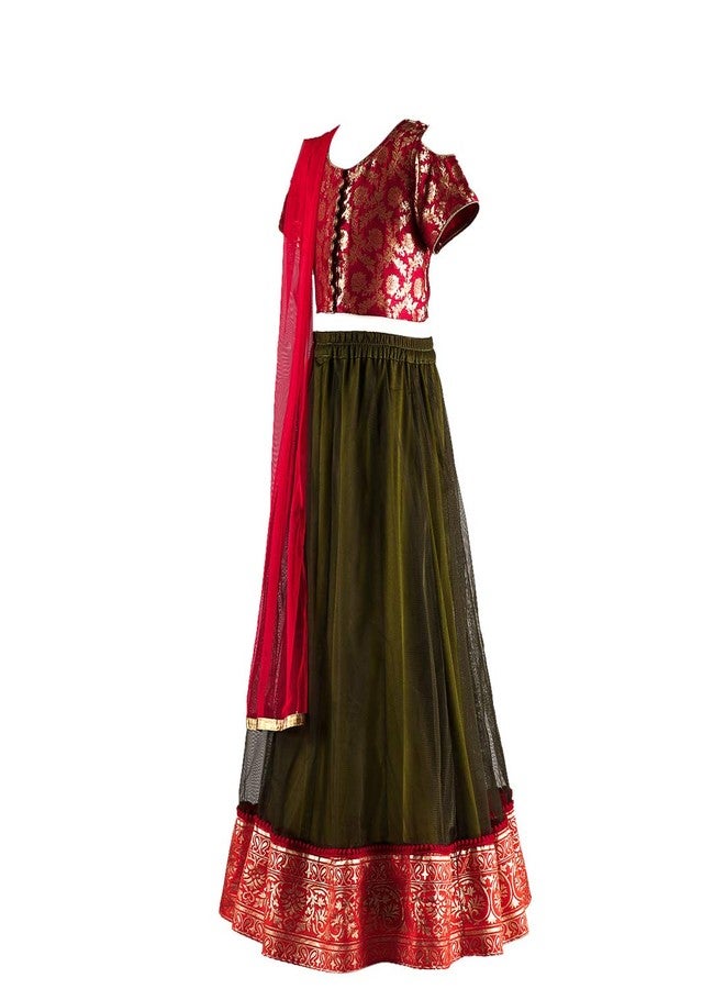TWISHA Stylish brocade Cold Shoulder choli with designer lehenga With Dupatta-Olive-3Y - Image 3