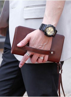 Mens Leather Clutch Bag with Wrist Strap, Brown