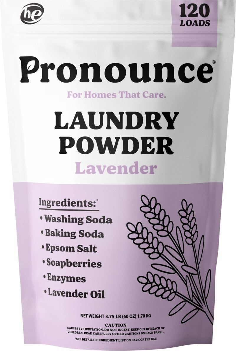 Pronounce Laundry Detergent Powder Alternative | Earth-Derived Ingredients, Eco-Friendly, Safer for Sensitive Skin, Eczema, and Babies. Stain + Smell Fighting. HE Safe (Lavender, 120 Loads). - Image 1