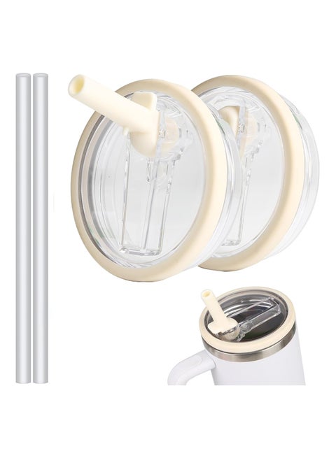 2 Pack 40 Oz Tumbler Flip Straw Lid Replacement Fit For Stanley Quencher Spill Proof Splash Resistant Tumbler Lids Reusable Tumbler Cover For Stanley Cup （white）