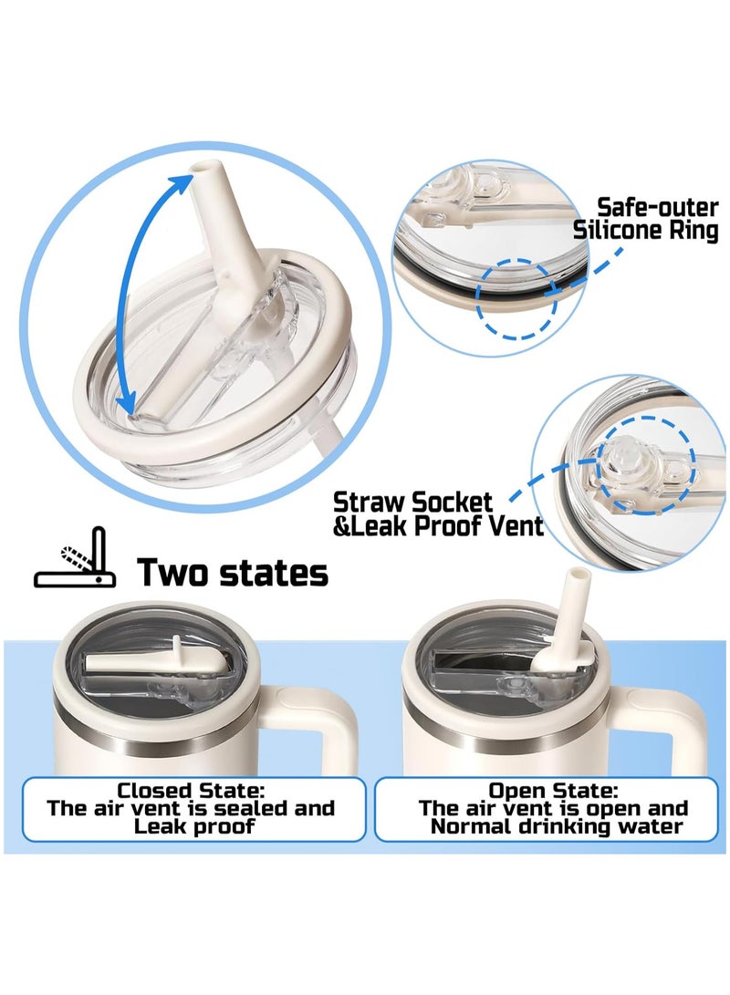2 Pack 40 Oz Tumbler Flip Straw Lid Replacement Fit For Stanley Quencher Spill Proof Splash Resistant Tumbler Lids Reusable Tumbler Cover For Stanley Cup （white） - Image 2