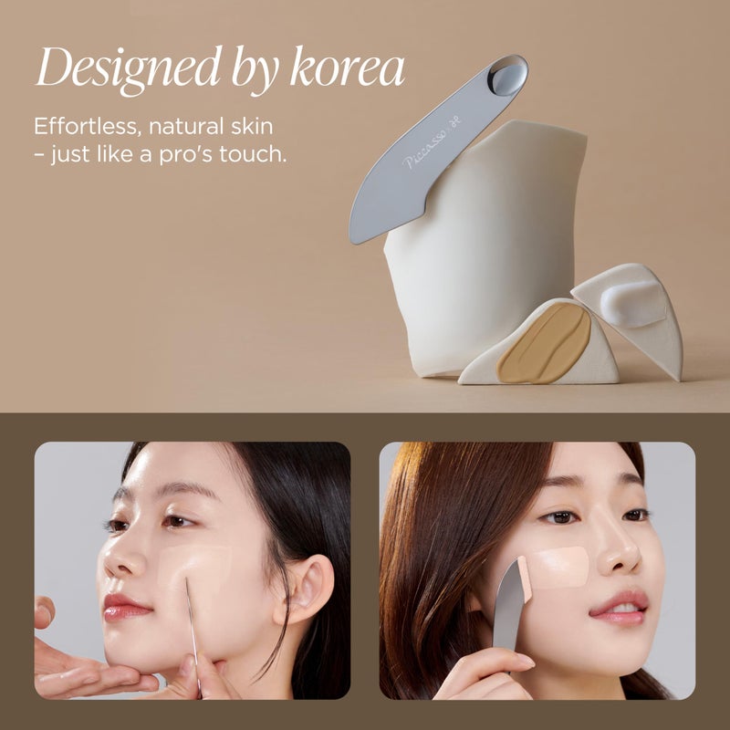Piccasso 2-Way Makeup Spatula â€“ Professional Foundation & Skin Care Spatula for Face, Dual-Ended Stainless Steel Tool for Precise and Hygienic Application, Includes Leather Case - Image 2