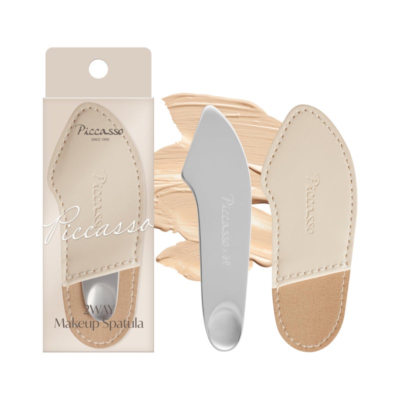 Piccasso 2-Way Makeup Spatula â€“ Professional Foundation & Skin Care Spatula for Face, Dual-Ended Stainless Steel Tool for Precise and Hygienic Application, Includes Leather Case - Image 1