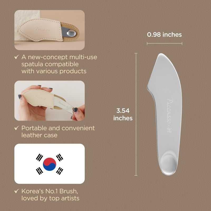 Piccasso 2-Way Makeup Spatula â€“ Professional Foundation & Skin Care Spatula for Face, Dual-Ended Stainless Steel Tool for Precise and Hygienic Application, Includes Leather Case - Image 3