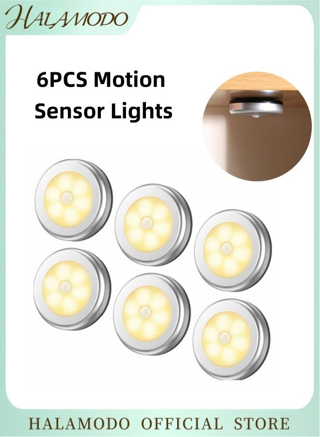6PCS Motion Sensor Lights Battery Powered LED Night Lights Stick Anywhere Closet Lights Stair Lights Wall Lights for Hallway Bathroom Bedroom Kitchen Garderobe Figurines and Collections Display Box - Image 1