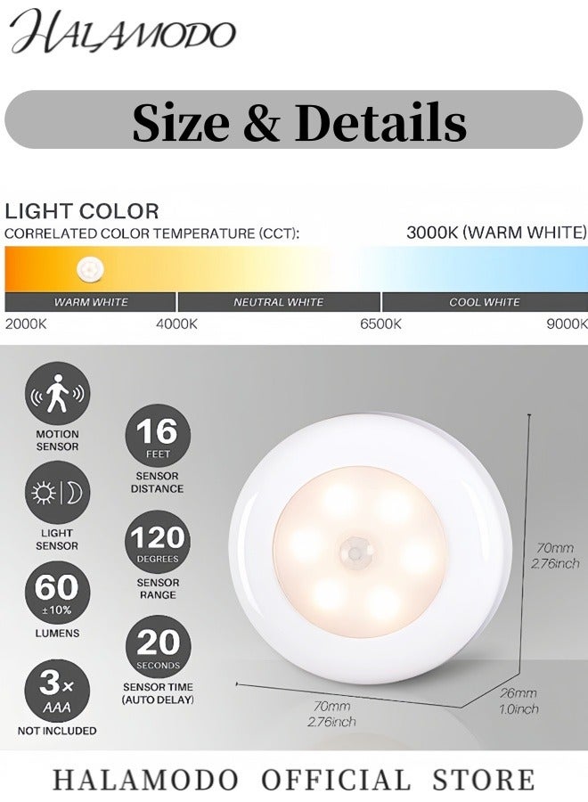 6PCS Motion Sensor Lights Battery Powered LED Night Lights Stick Anywhere Closet Lights Stair Lights Wall Lights for Hallway Bathroom Bedroom Kitchen Garderobe Figurines and Collections Display Box - Image 3