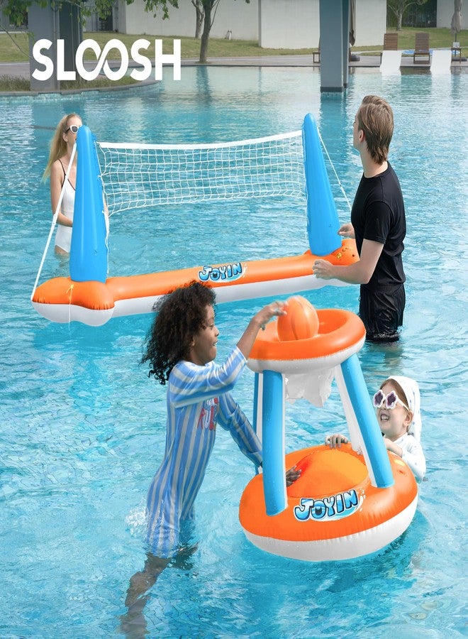 JOYIN XL Inflatable Pool Float Set, 125'' Volleyball Net & Basketball Hoops, Extra Large Floating Swimming Game Toy for Kids and Adults, Summer Floaties, Volleyball Court|Basketball, XL-Orange - Image 5