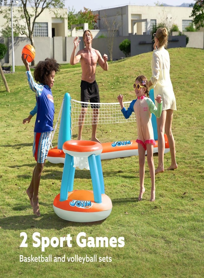 JOYIN XL Inflatable Pool Float Set, 125'' Volleyball Net & Basketball Hoops, Extra Large Floating Swimming Game Toy for Kids and Adults, Summer Floaties, Volleyball Court|Basketball, XL-Orange - Image 2
