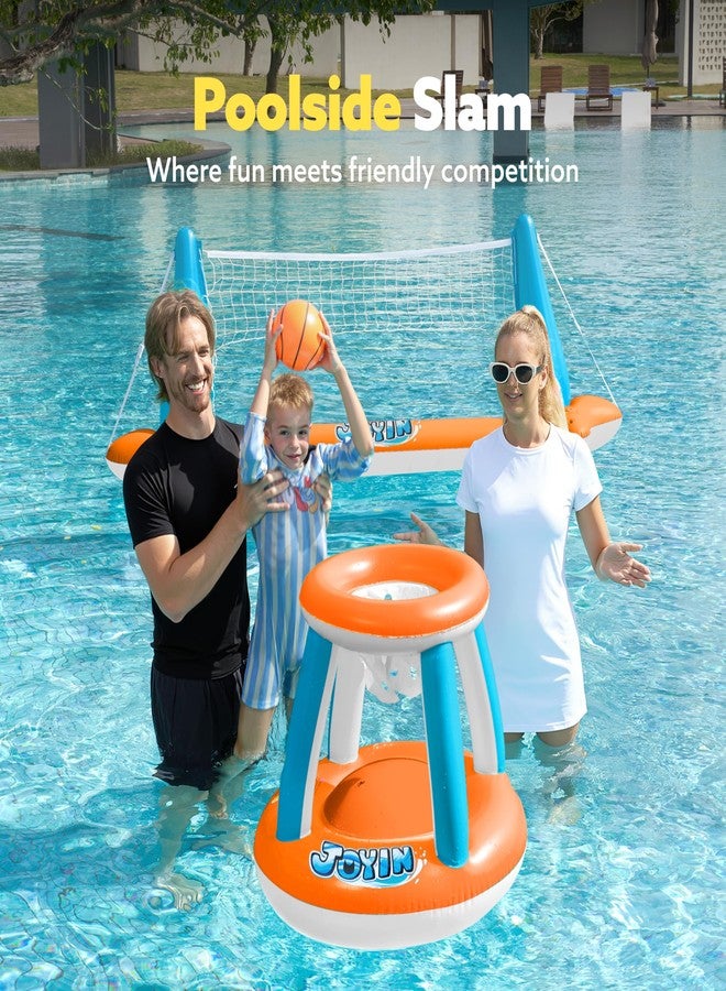 JOYIN XL Inflatable Pool Float Set, 125'' Volleyball Net & Basketball Hoops, Extra Large Floating Swimming Game Toy for Kids and Adults, Summer Floaties, Volleyball Court|Basketball, XL-Orange - Image 4