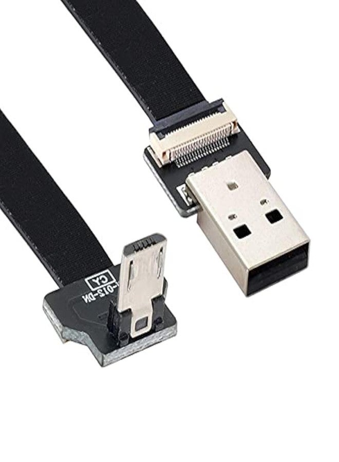 NFHK Down Angled USB 2.0 Type-A Male to Micro USB 5Pin Male Data Flat Slim FPC Cable for FPV & Disk & Phone 20cm - Image 1