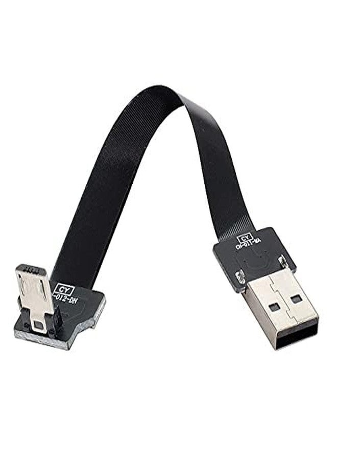 NFHK Down Angled USB 2.0 Type-A Male to Micro USB 5Pin Male Data Flat Slim FPC Cable for FPV & Disk & Phone 20cm - Image 3