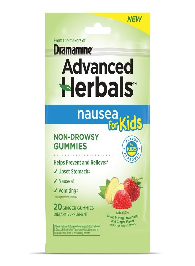 Dramamine from The Makers of Dramamine, Advanced Herbals Kids Gummies, for Nausea Relief & Motion Sickness During Travel, Strawberry & Ginger Flavor, 20 Count - Image 1