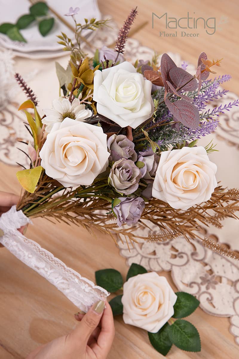 MACTING Artificial Flower Roses 30PCS Real Touch Fake Flowers with Stem Foam Roses for DIY Wedding Bouquet Table Centerpieces Bridal Shower Party Home Spring Valentines Day Decorations (Cream) - Image 5