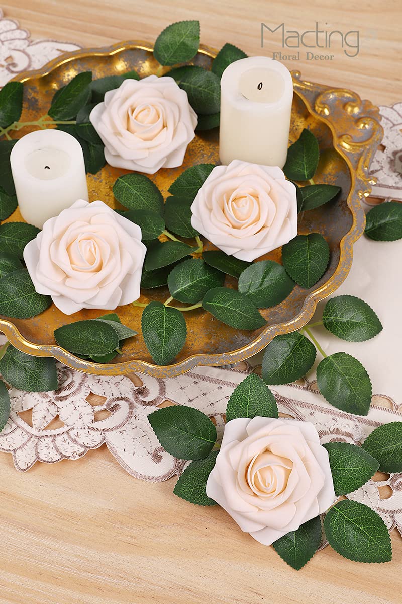 MACTING Artificial Flower Roses 30PCS Real Touch Fake Flowers with Stem Foam Roses for DIY Wedding Bouquet Table Centerpieces Bridal Shower Party Home Spring Valentines Day Decorations (Cream) - Image 4