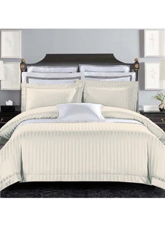 Doltri DOLTRI - 3-Piece Stripped 150 TC Cotton Sateen Bedsheet Set King Size Premium Collection (1 Bedsheet + 2 Pillow Cases) (Off White) 