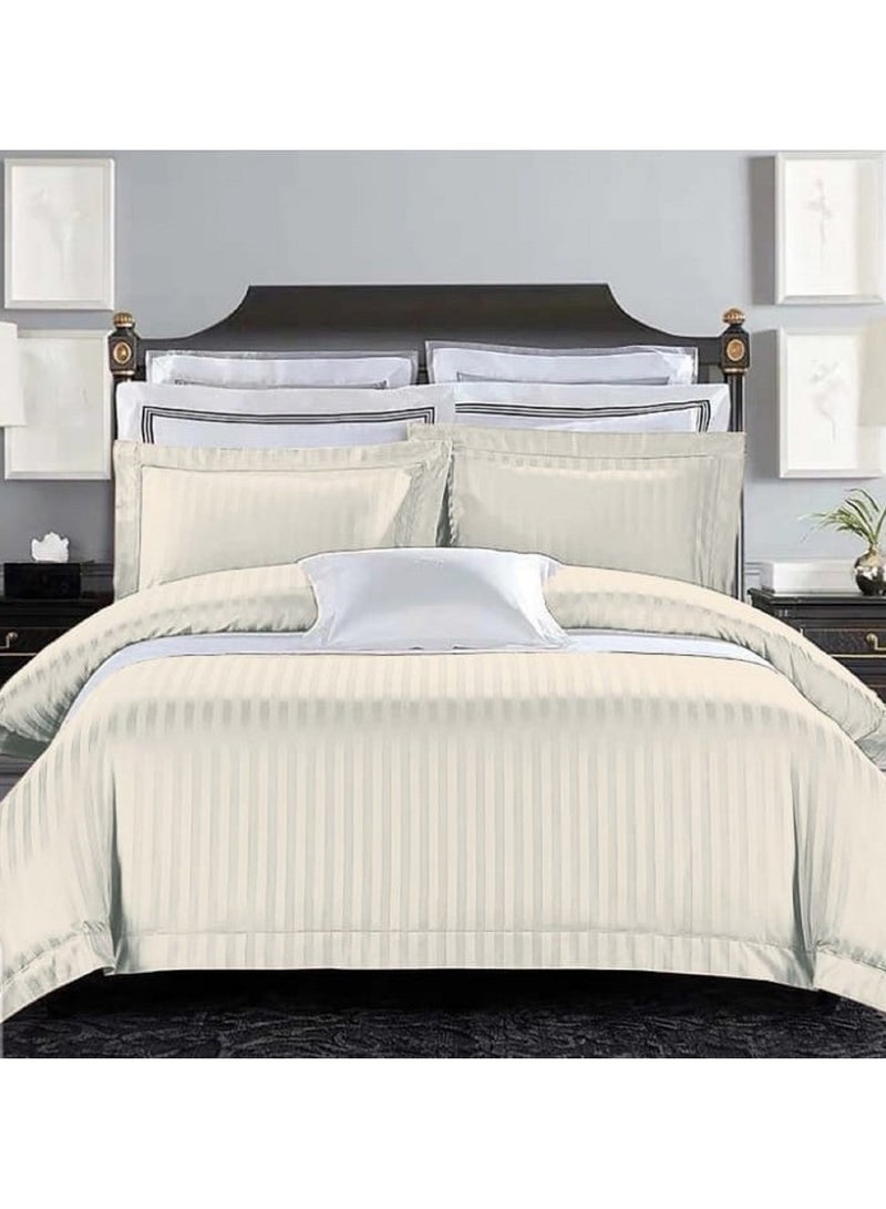 DOLTRI - طقم ملاءات سرير من الساتان القطني المقلم 150 TC مقاس كينج مجموعة بريميوم مكونة من 3 قطع (1 ملاءة سرير + 2 كيس وسادة) (أبيض فاتح)