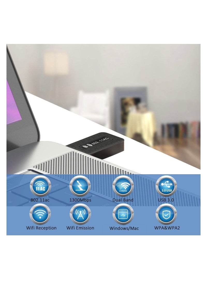 Y&D 1300Mbps WiFi Dongle for PC and 5.8/2.4G Dual Band USB Adapter Desktop - Image 2