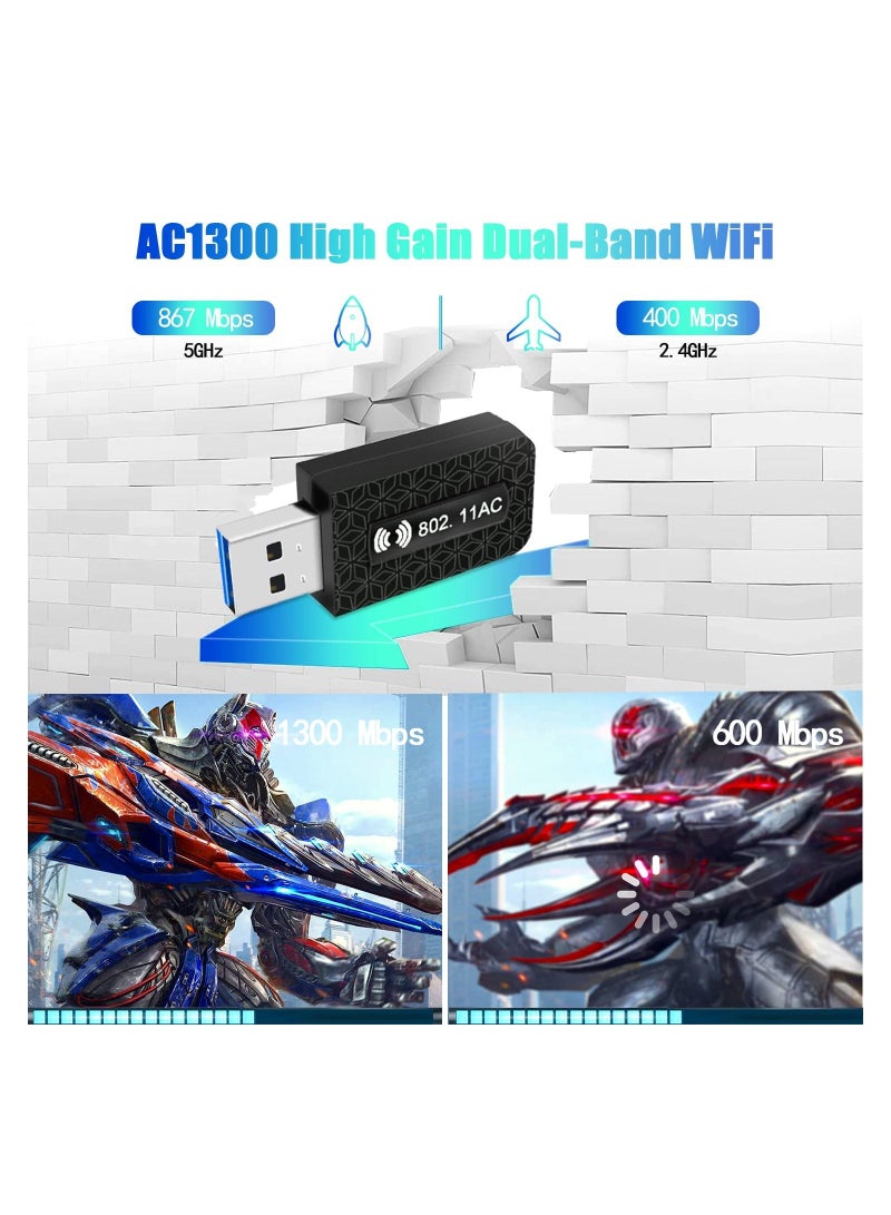 Y&D 1300Mbps WiFi Dongle for PC and 5.8/2.4G Dual Band USB Adapter Desktop - Image 3