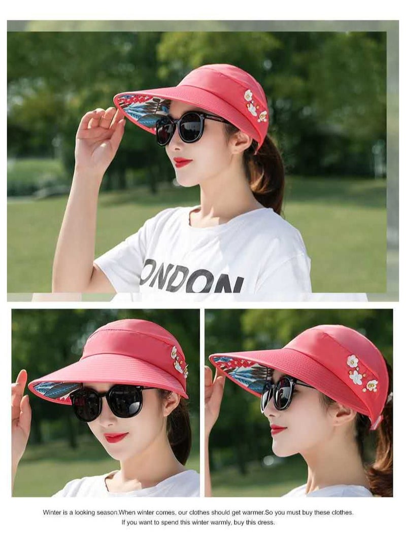 Alexvyan Alexvyan Light Red/Watermelon Sun Visor Hats for Women UV Protection Wide Brim Summer Cap for Girls Hat UV Protection Breathable Casual Beach Hat, Sun Protection Cap for Women  - Image 1