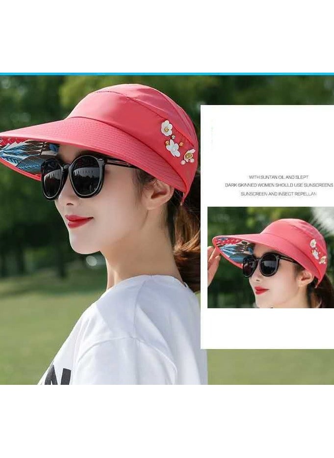 Alexvyan Alexvyan Light Red/Watermelon Sun Visor Hats for Women UV Protection Wide Brim Summer Cap for Girls Hat UV Protection Breathable Casual Beach Hat, Sun Protection Cap for Women  - Image 2