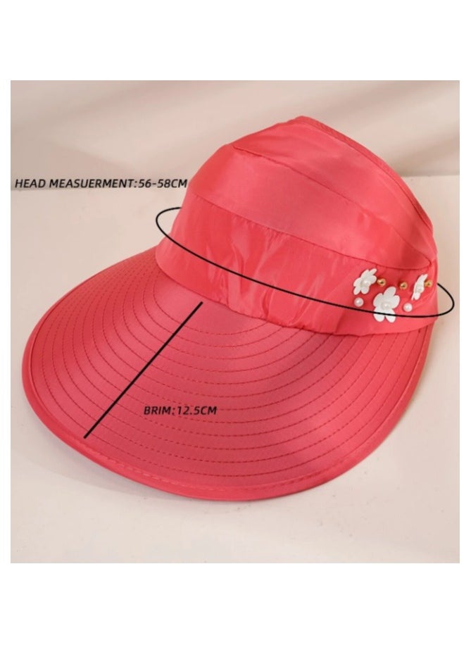 Alexvyan Alexvyan Light Red/Watermelon Sun Visor Hats for Women UV Protection Wide Brim Summer Cap for Girls Hat UV Protection Breathable Casual Beach Hat, Sun Protection Cap for Women  - Image 5