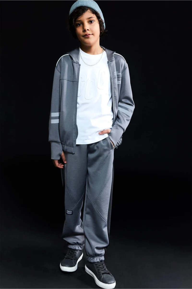 DeFacto Boy Oversize Fit Hooded Slogan Zip-Up Hoodie