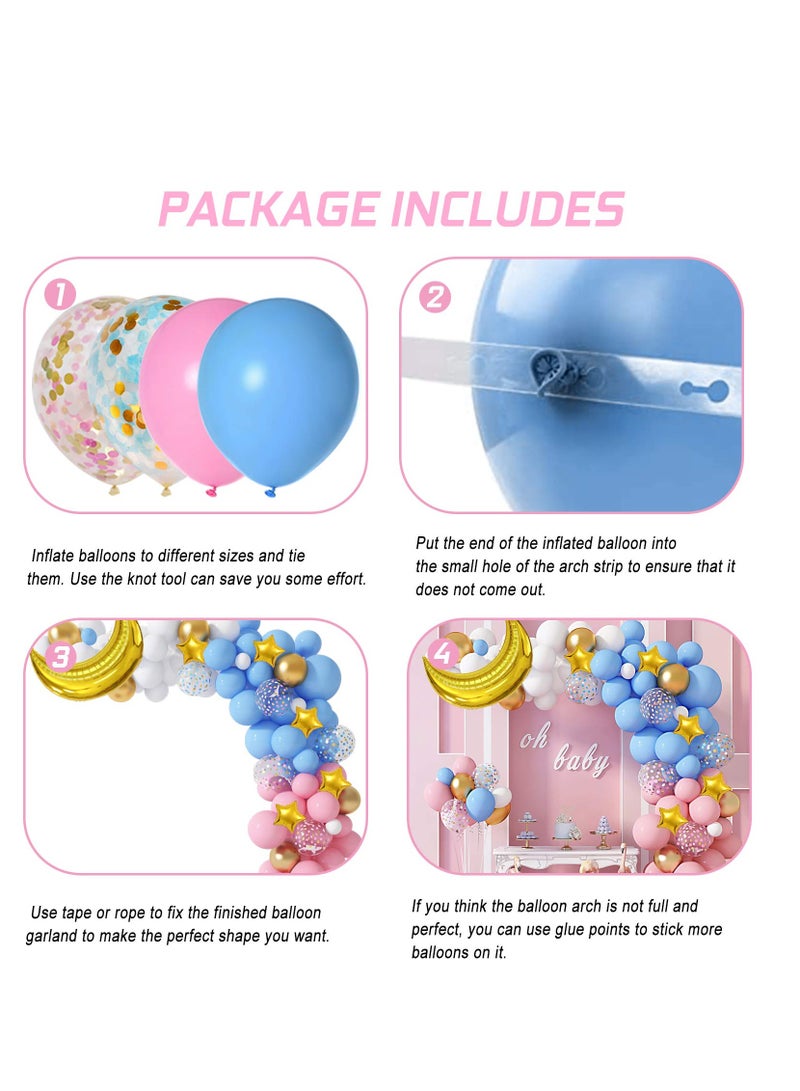 KASTWAVE Gender Reveal Theme Balloon Kit, 126 Pieces Pink and Blue Balloon Garland Arch Party Balloon Kit Gold Foil Moon and Star Latex Balloons Birthday Wedding Decoration Supplies - Image 4