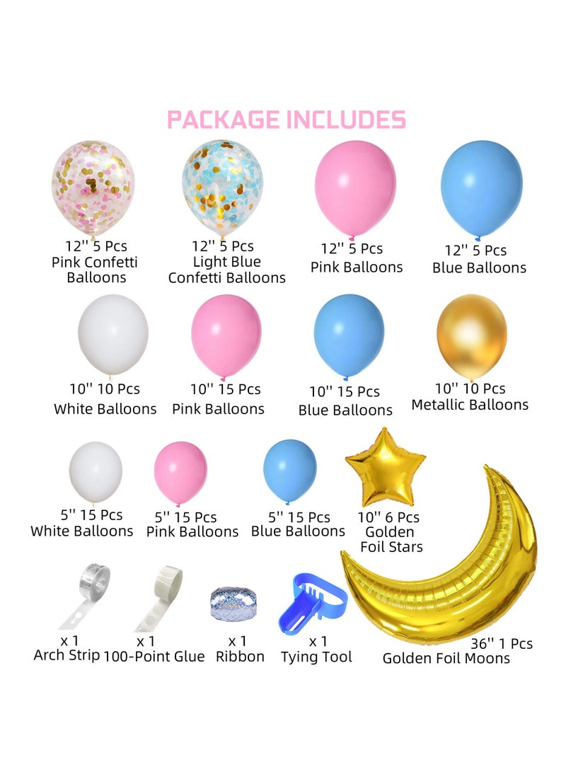 KASTWAVE Gender Reveal Theme Balloon Kit, 126 Pieces Pink and Blue Balloon Garland Arch Party Balloon Kit Gold Foil Moon and Star Latex Balloons Birthday Wedding Decoration Supplies - Image 5