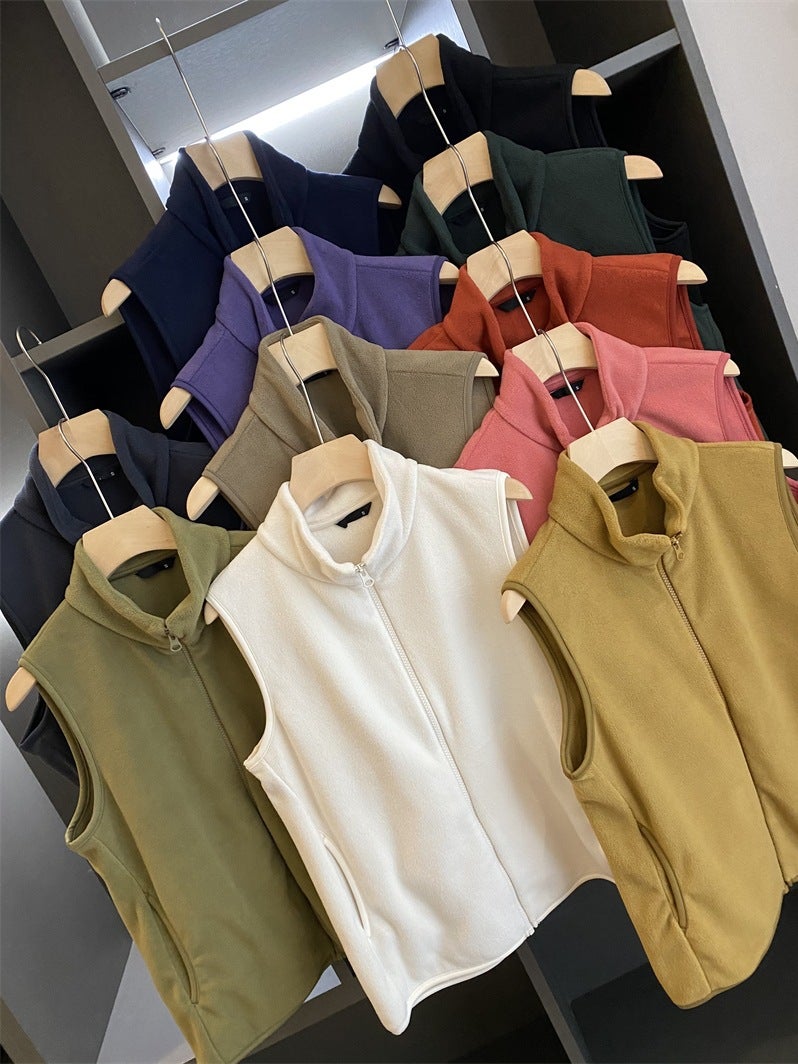 Men And Women Of The Same Style! Fleece Fleece Vest Vest Inner Tank High Collar Zipper Cardigan Stacked Jacket All-Match - Image 2