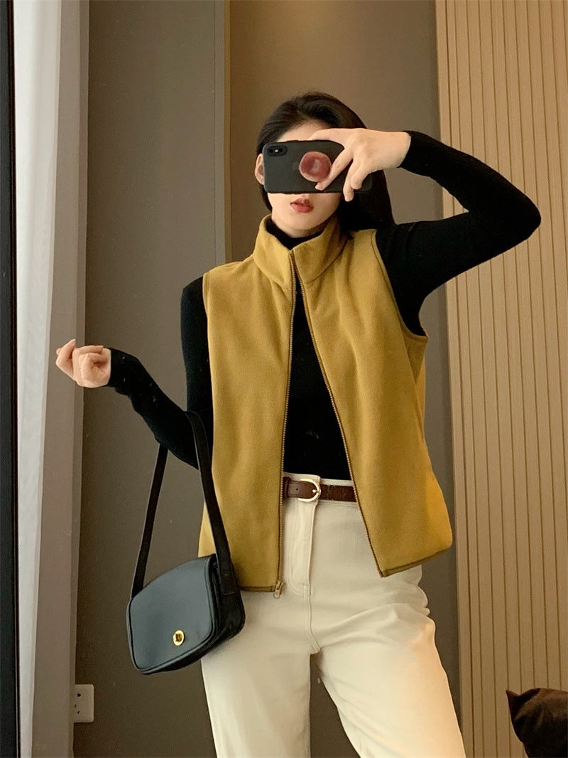 Men And Women Of The Same Style! Fleece Fleece Vest Vest Inner Tank High Collar Zipper Cardigan Stacked Jacket All-Match - Image 1