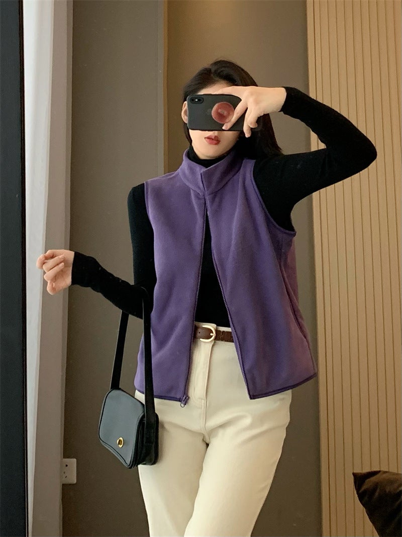 Men And Women Of The Same Style! Fleece Fleece Vest Vest Inner Tank High Collar Zipper Cardigan Stacked Jacket All-Match - Image 4