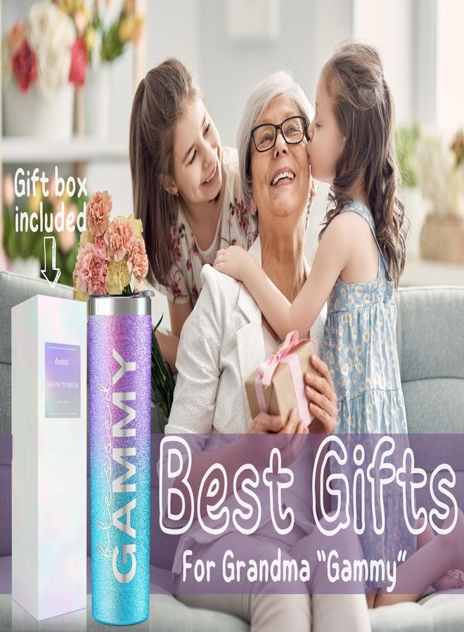 وان بتل هدايا Onebttl Gammy لعيد الأم، كوب أنيق رفيع 20 أونصة باللونين البنفسجي والأزرق اللامع، مزود بماصة وغطاء، هدايا مسيحية للجدة المباركة - Image 3