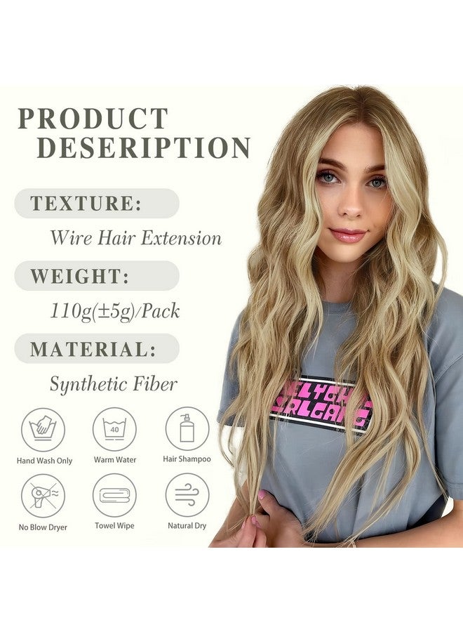 MORICA Invisible Wire Hair Extensions - 20 Inch Halo Hair Extensions Mixed Blonde Long Wavy Synthetic Hairpiece With Transparent Wire Adjustable Size, 4 Secure Clips For Women - Image 4