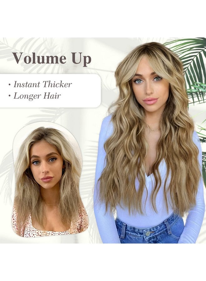 MORICA Invisible Wire Hair Extensions - 20 Inch Halo Hair Extensions Mixed Blonde Long Wavy Synthetic Hairpiece With Transparent Wire Adjustable Size, 4 Secure Clips For Women - Image 2