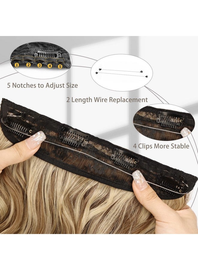 MORICA Invisible Wire Hair Extensions - 20 Inch Halo Hair Extensions Mixed Blonde Long Wavy Synthetic Hairpiece With Transparent Wire Adjustable Size, 4 Secure Clips For Women - Image 3